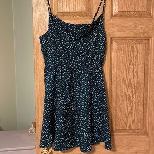 Ladies dark green polka dot scoop neck dress